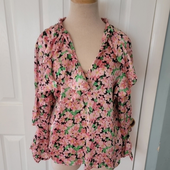 Zara Floral Long Sleeve Blouse M - Picture 1 of 11